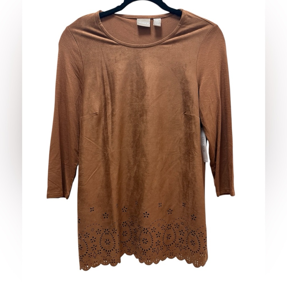 NWT womens suede brown tunic laser cut out tan boho hippie western cowboy